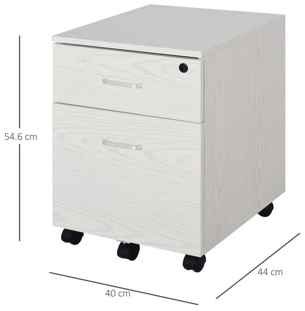 Vinsetto Dulap cu Sertar, cu 2 chei si cu 5 roti, dulap pentru depozitare documente, 40x44x54.6 cm, Design Compact, Alb | Aosom Romania