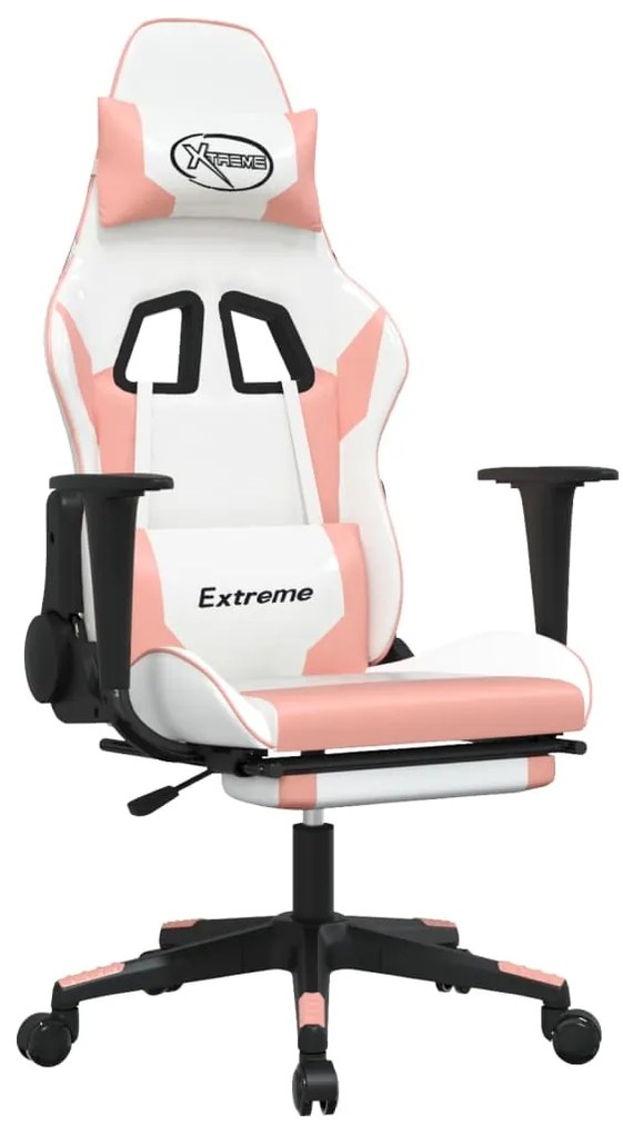 3143708 vidaXL Scaun de gaming cu suport picioare, alb/roz, piele ecologică