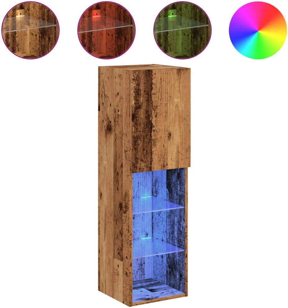 vidaXL Comodă TV cu lumini LED, lemn vechi, 30,5x30x102 cm