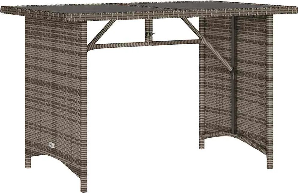 vidaXL Masă de grădină cu blat din sticlă gri, 110x68x70 cm, poliratan