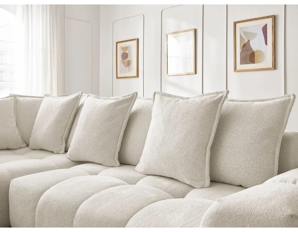 Colțar alb extensibil/cu spațiu de depozitare cu tapițerie din chenille (cu colț pe partea stângă/în formă de ”L”) Everest – Bobochic Paris