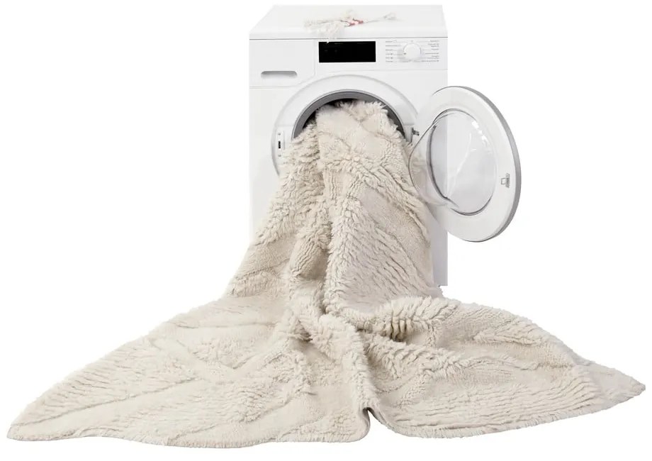 Covor alb lavabil/țesut manual din lână 170x240 cm Enkang Ivory – Lorena Canals