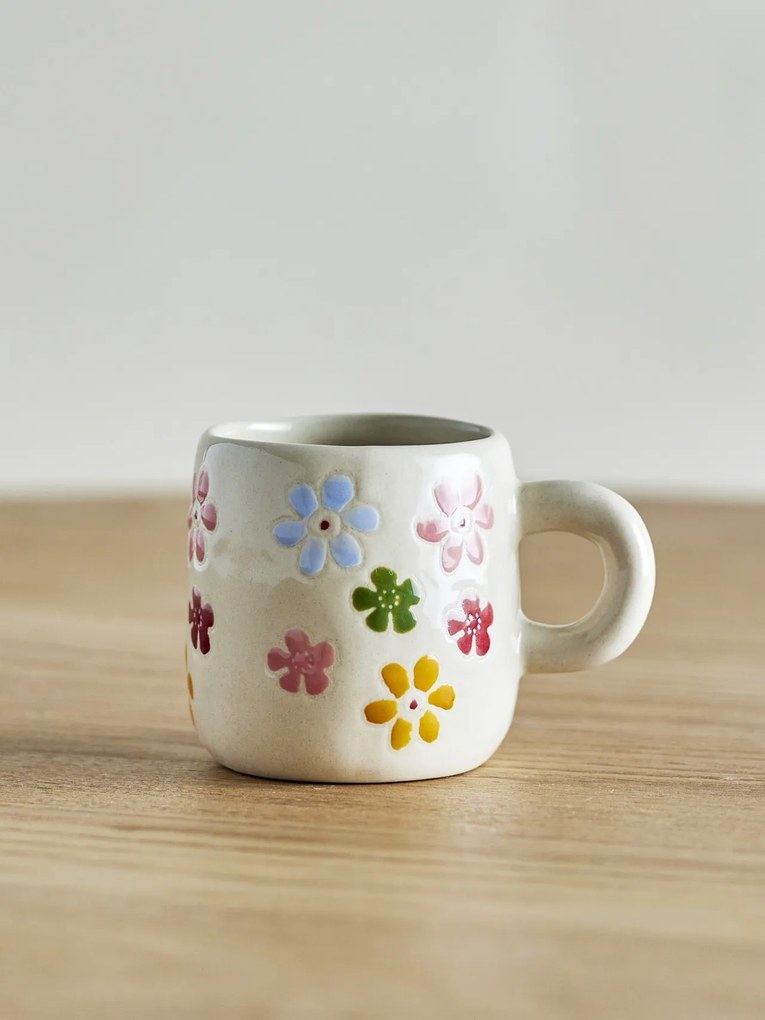 Cană din ceramică artizanală, natur, pictată manual cu flori, 6x7 cm, 110 ml, „Millie"