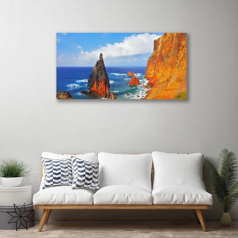 Tablou pe panza canvas Sea Rock Peisaj Galben Gri Maro Albastru