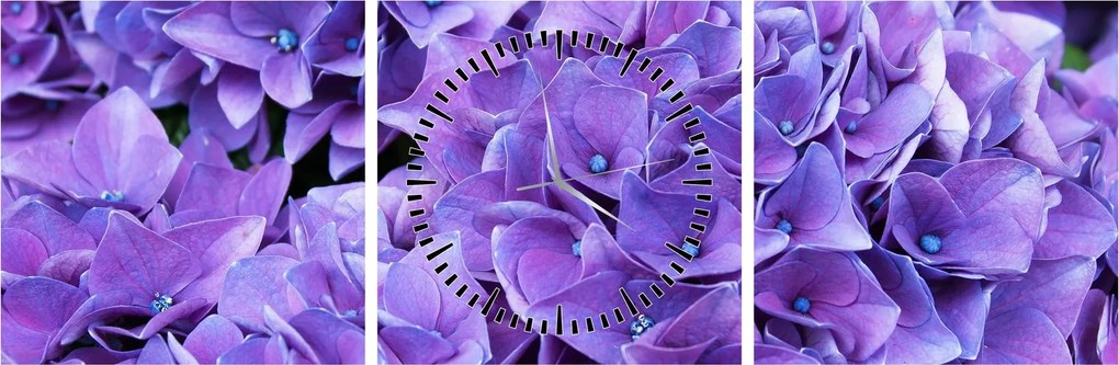 Tablou cu flori violete (cu ceas) (90x30 cm)