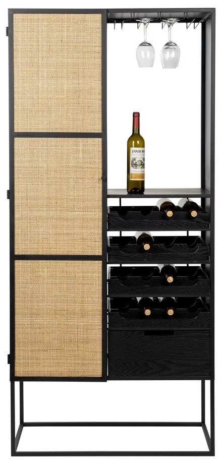 Dulap vinotecă din ratan negru pentru 16 sticle, 80x175 cm Guuji - White Label
