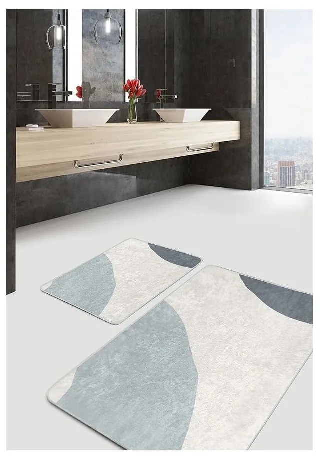 Covorașe de baie gri/crem 2 buc. din catifea 60x100 cm Abstract Shapes – Mila Home