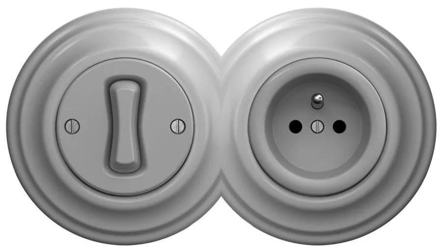 Kliklap - Întrerupător unipolar retro nr. 1 și priză 230 V cu ramă, gri