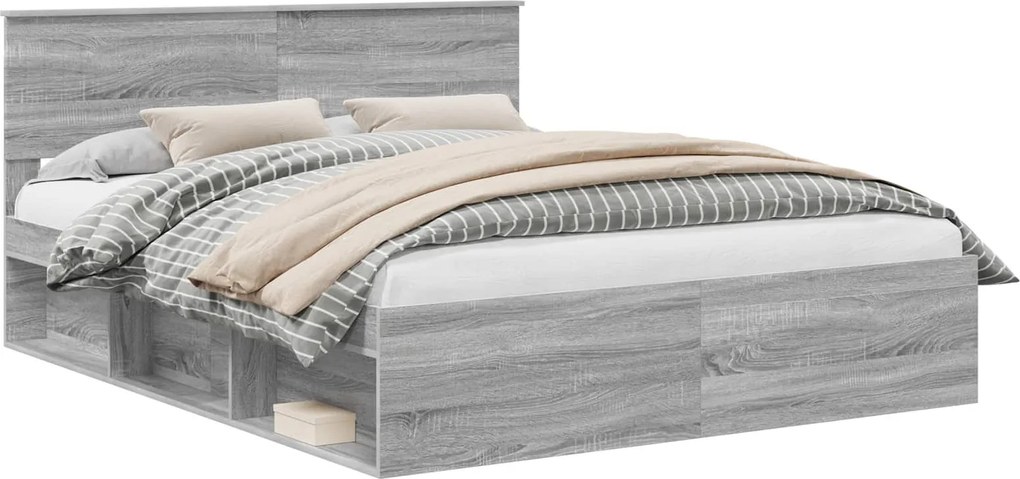 vidaXL Cadru de pat Gri Sonoma 160 x 200 cm Lemn de pin masiv