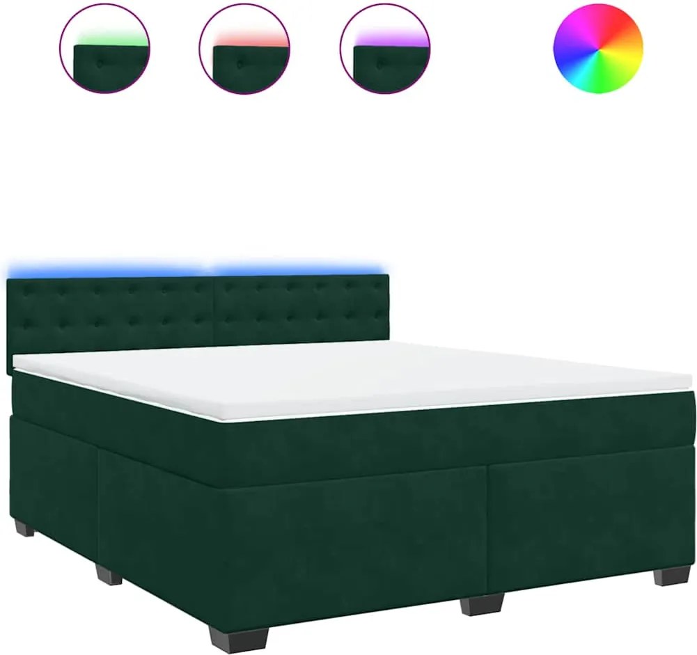vidaXL Pat box spring cu saltea, verde închis, 180x200 cm, catifea