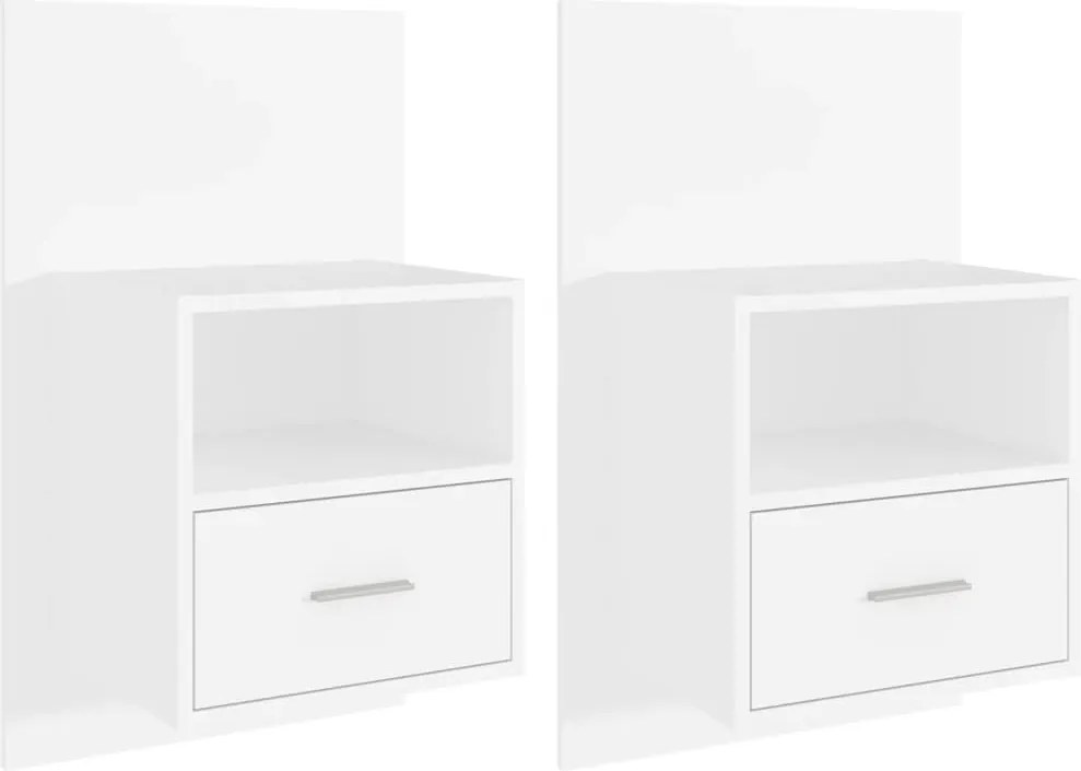 vidaXL Noptiere de perete, 2 buc., alb