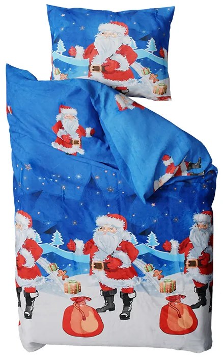 Lenjerie de pat din bumbac albastru, MAGIC SANTA + husa de perna 40 x 50 cm gratuit