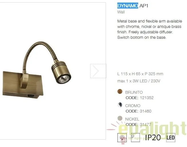 Aplica de perete power LED DYNAMO AP1 BRUNITO 121352
