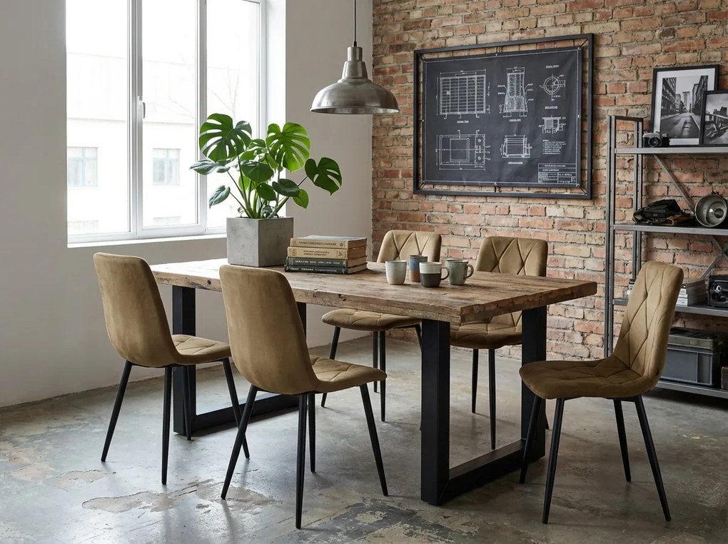 Scaun de catifea maro LIBRA OLIVE BROWN cu picioare negre