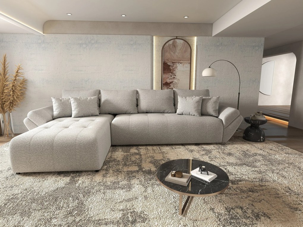 Colțar extensibil dumonde cu ladă de depozitare si sezut confortabil din spuma high-density, Berlin XL Euphoria Dove 350x185 cm