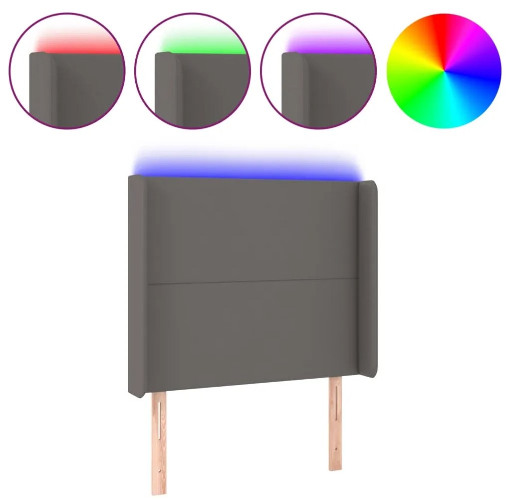 vidaXL Tăblie de pat cu LED, gri, 103x16x118/128 cm, piele ecologică