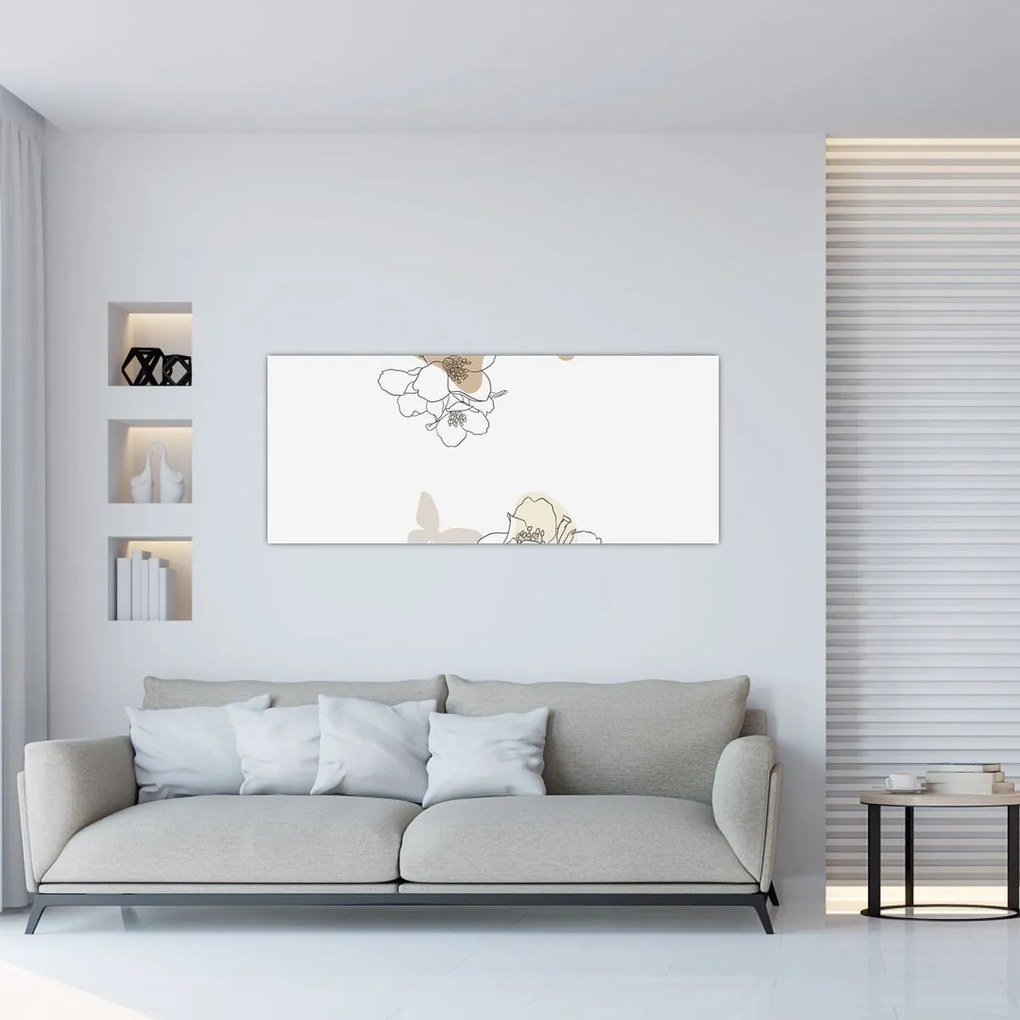 Tablou - Flori bej cu fluture N⁰2 (120x50 cm)