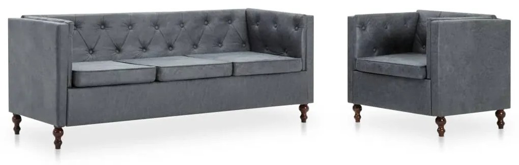 275629 vidaXL Set canapele Chesterfield 2 piese gri tapițerie material textil