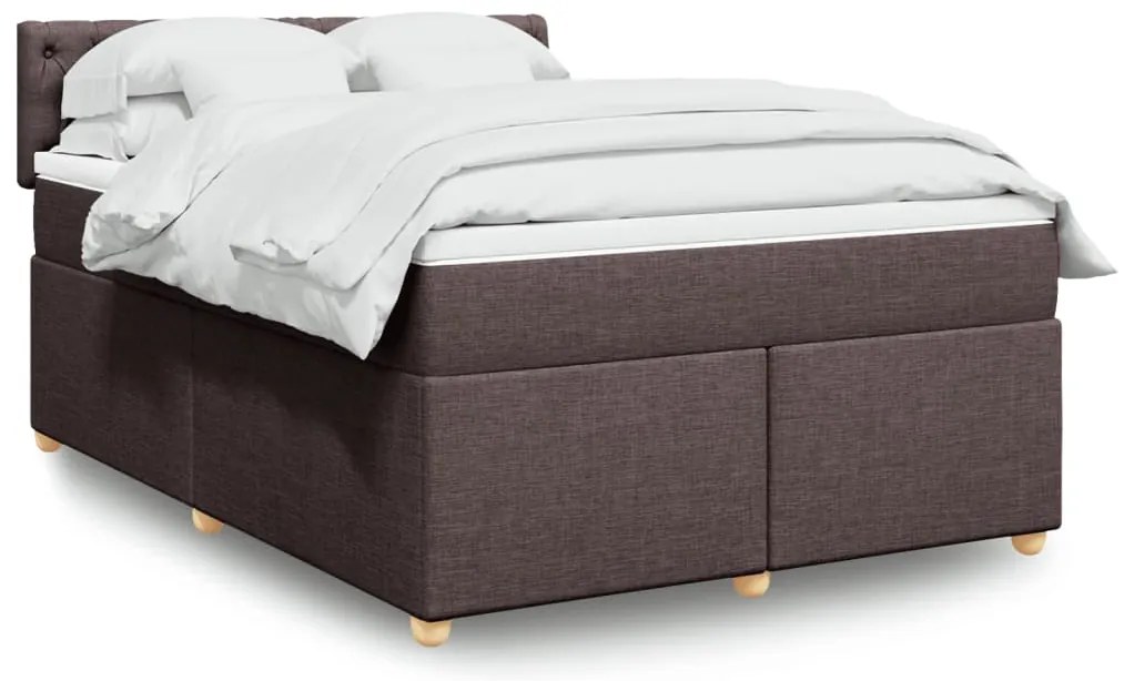 vidaXL Pat box spring cu saltea, maro închis, 140x200 cm, textil
