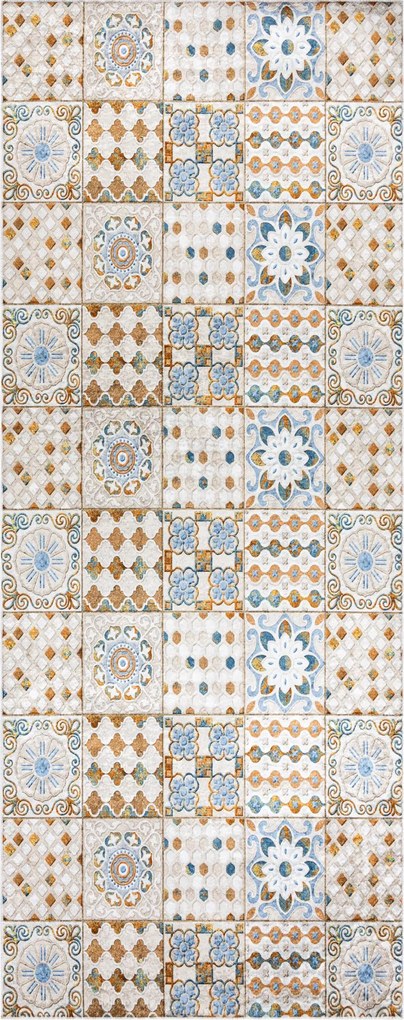 ANDRE 53010 covor lavabil gresii de Lisbona, bucatarie, anti-alunecare - bej / albastru