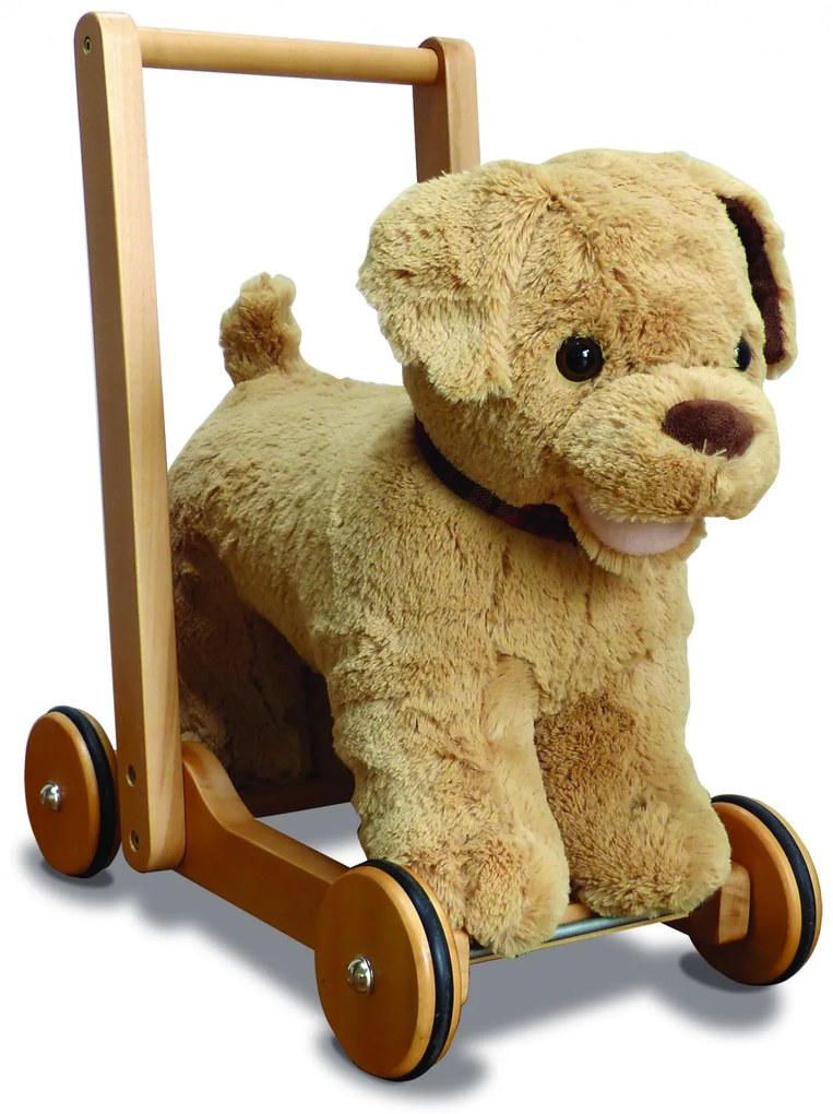 Little Bird Told Me - Dexter Dog Walker, Push Along  Ride On Toy pentru copii de peste 1 an, Golden Labrador Caine Pufos pentru copii mici, Cadru robust din lemn, Scaun captusit