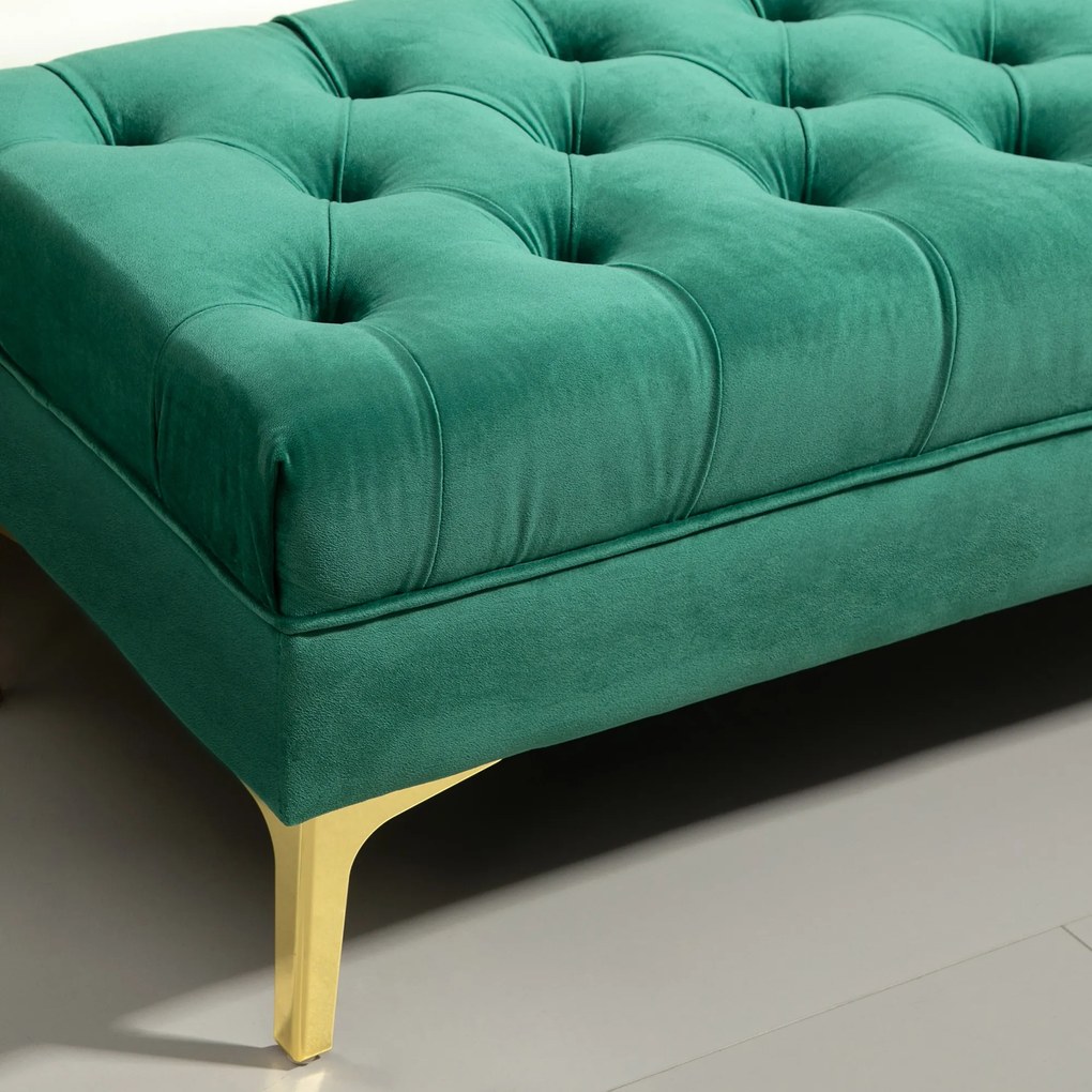 HOMCOM Bancă Hol, cu Husă Capitonată din Catifea cu Picioare Metalice pentru intrare, dormitor sau sufragerie, 118x45x42 cm, Verde | Aosom Romania