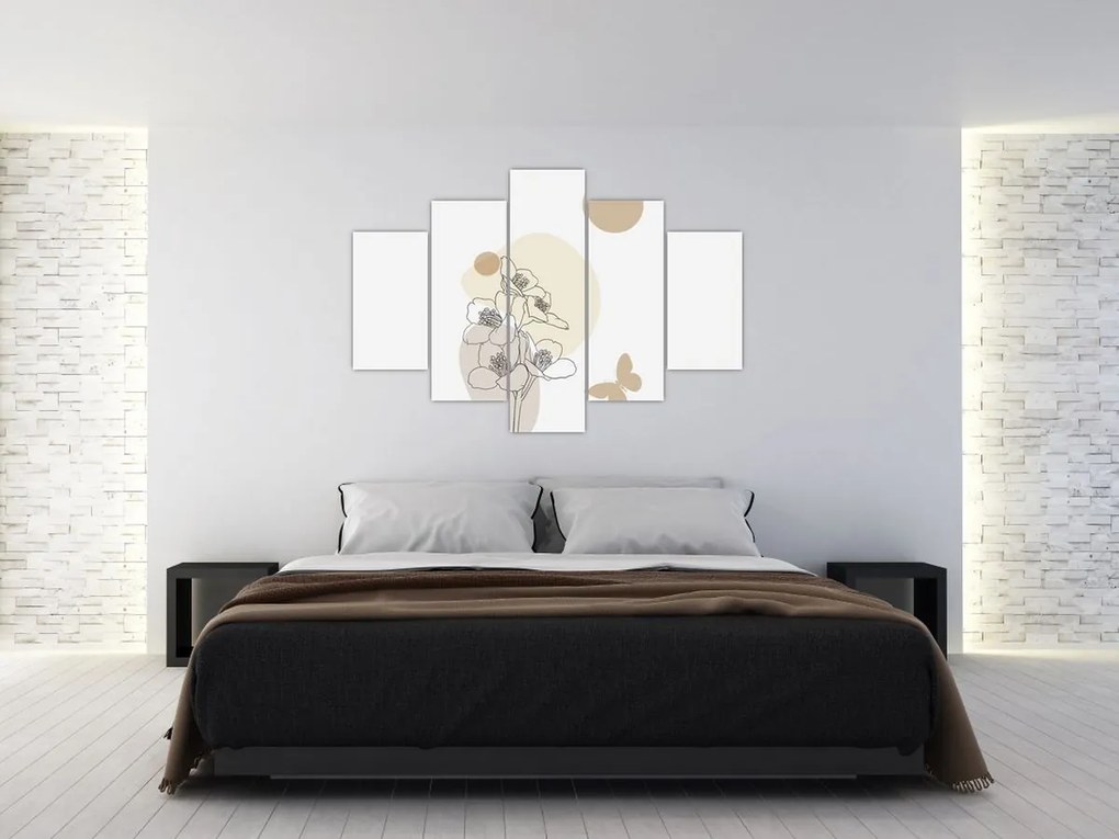 Tablou - Flori bej cu fluture N⁰4 (150x105 cm)