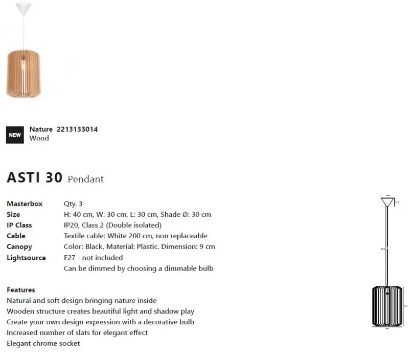 Pendul design modern Asti 30 alb, natur
