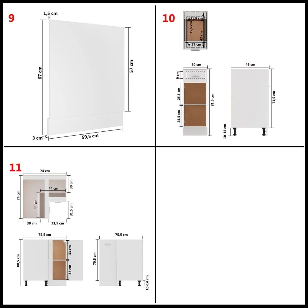 Set dulapuri de bucatarie, 11 piese, alb, PAL fara blat de lucru, 11