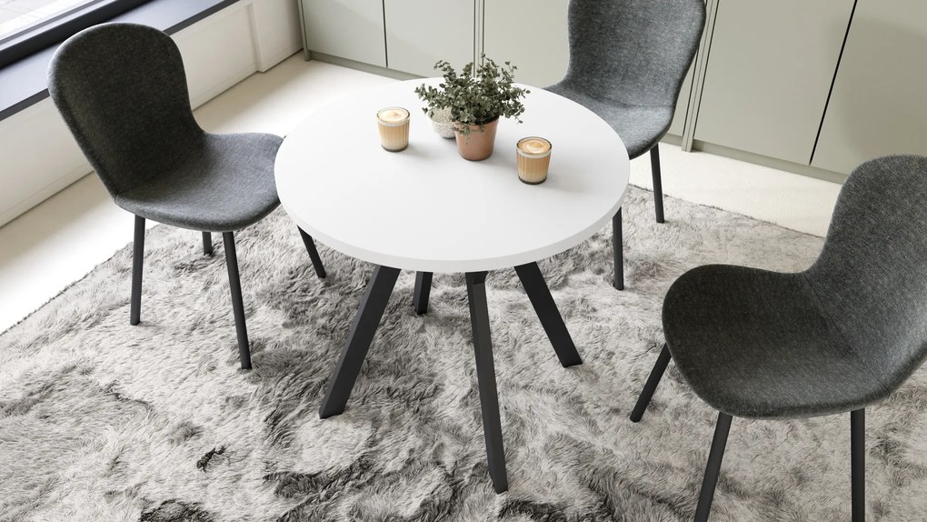 Mazzoni ALMO 80 Alb Mat/picioare negre - MASĂ ROTUNDĂ CU PICIOARE Y LOFT/INDUSTRIAL PENTRU BUCĂTĂRIE LIVING SAU SUFRAGERIE