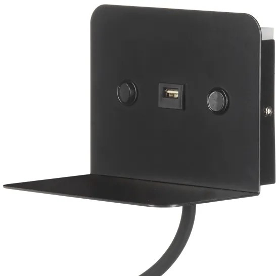 Veioză LED flexibilă cu raft și încărcare USB ONLI PLAK LED/1W/230V negru