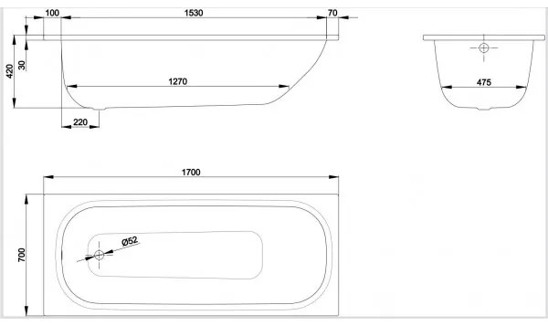 Pachet cada dreptunghiulara otel BetteForm 170x70cm, cu sifon Viega Simplex si picioare, 2945-000+B23-1500+285357