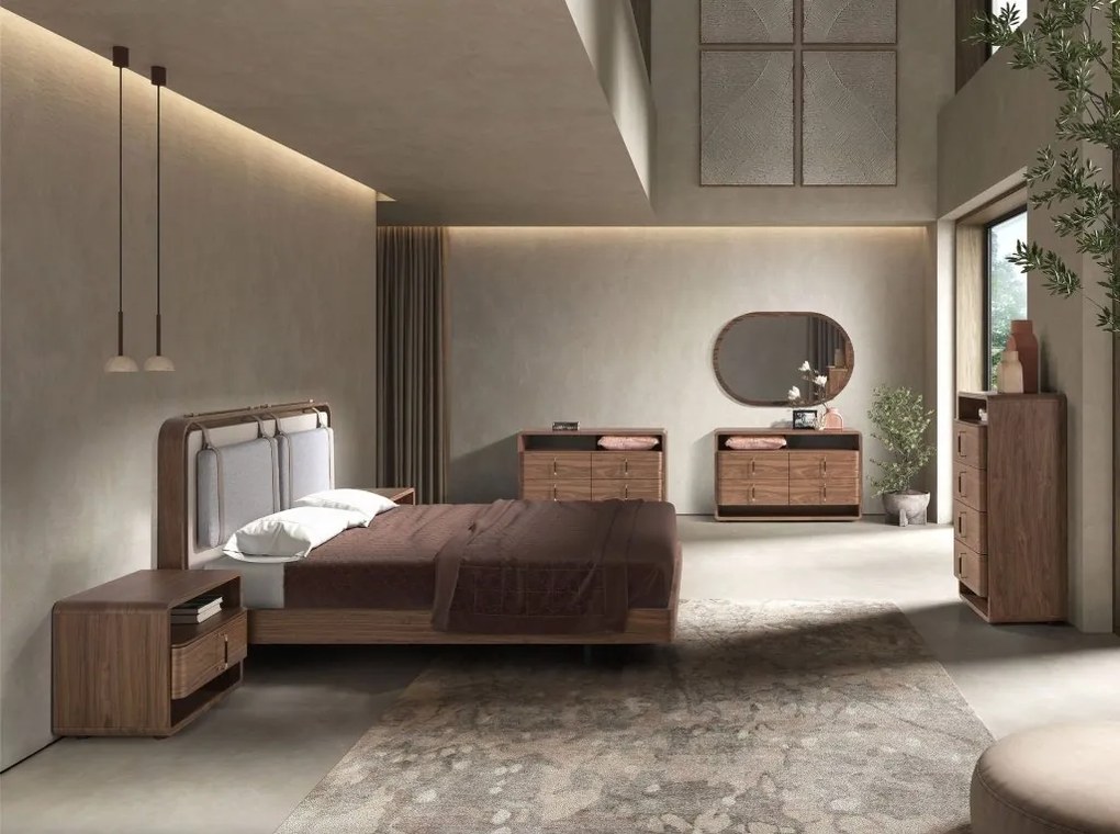 Comoda inalta design LUX cu sertare Walnut Veneer
