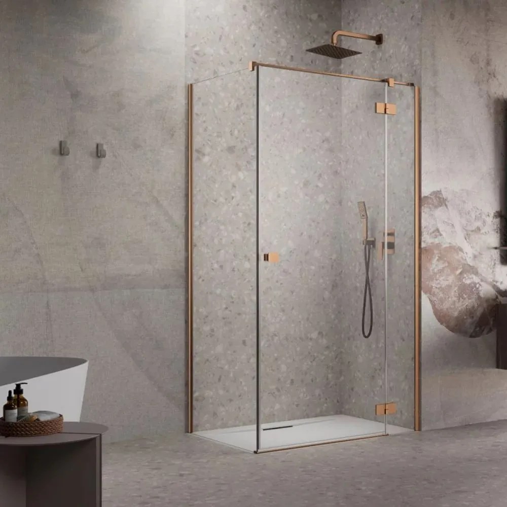Cabina de dus dreptunghiulara cu usa batanta Radaway Essenza KDJ 80x120 cm finisaj cupru periat-transparent dreapta