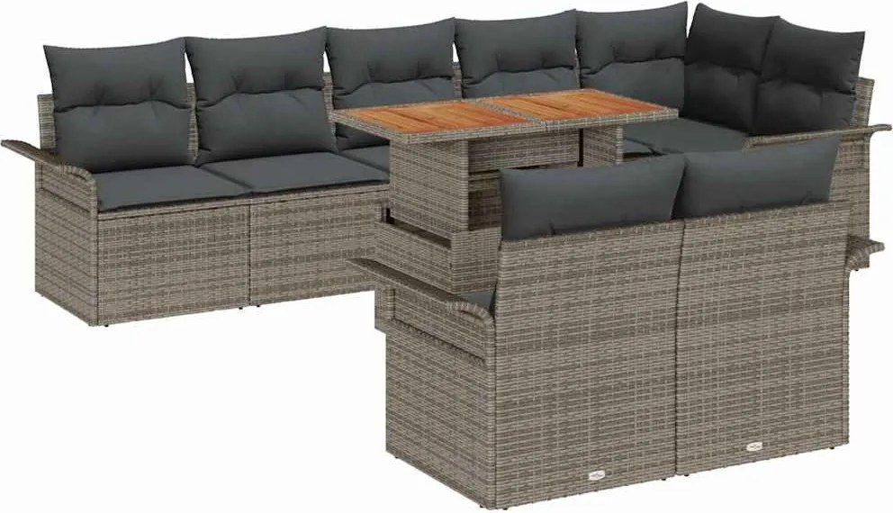 vidaXL Set de canapele pentru grădină 9 pcs Gri Rattan poli
