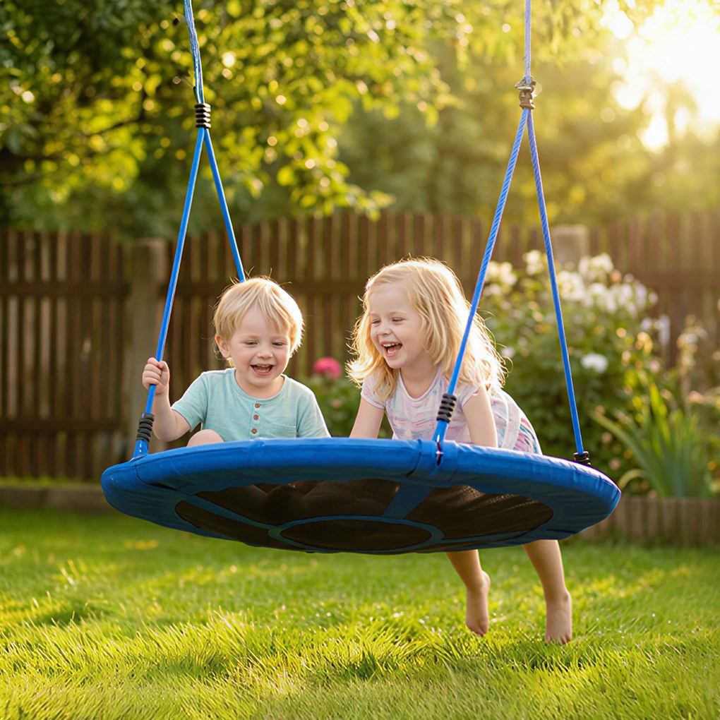 AIYAPLAY Leagăn tip cuib, leagăn pentru 2 copii cu corzi reglabile pe înălțime, șezut rotund Ø 80 cm, albastru | Aosom Romania