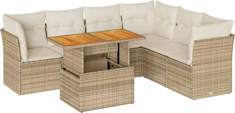 vidaXL Set canapele de grădină, 7 piese, cu perne, bej, poliratan