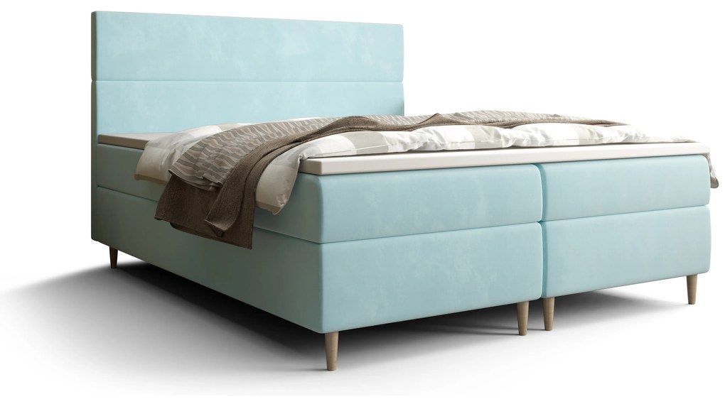 Pat matrimonial Boxspring 140 cm Flu Comfort (albastru deschis) (cu saltea și sp. depozitare). 1055915