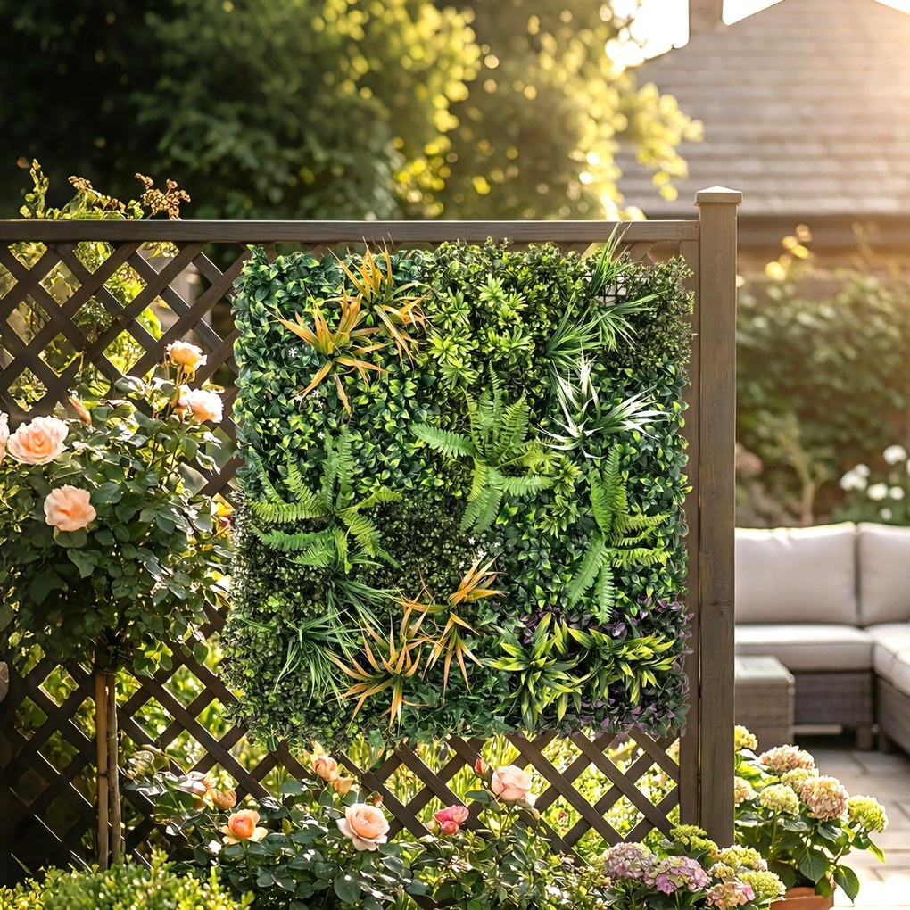 Outsunny Panouri perete iarbă, 100 x 100 cm decorațiune iarbă artificială cu legători, fundal verde | Aosom Romania