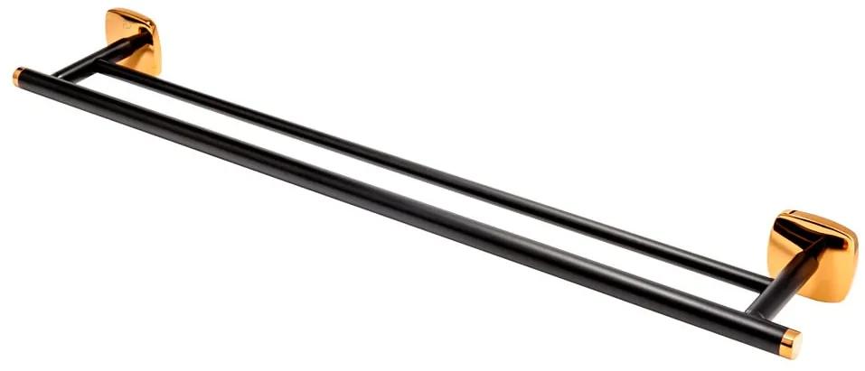 Suport prosop dublu FDesign Merida 66.5 cm, negru-aur roz - FDSFD6-MRD02-25