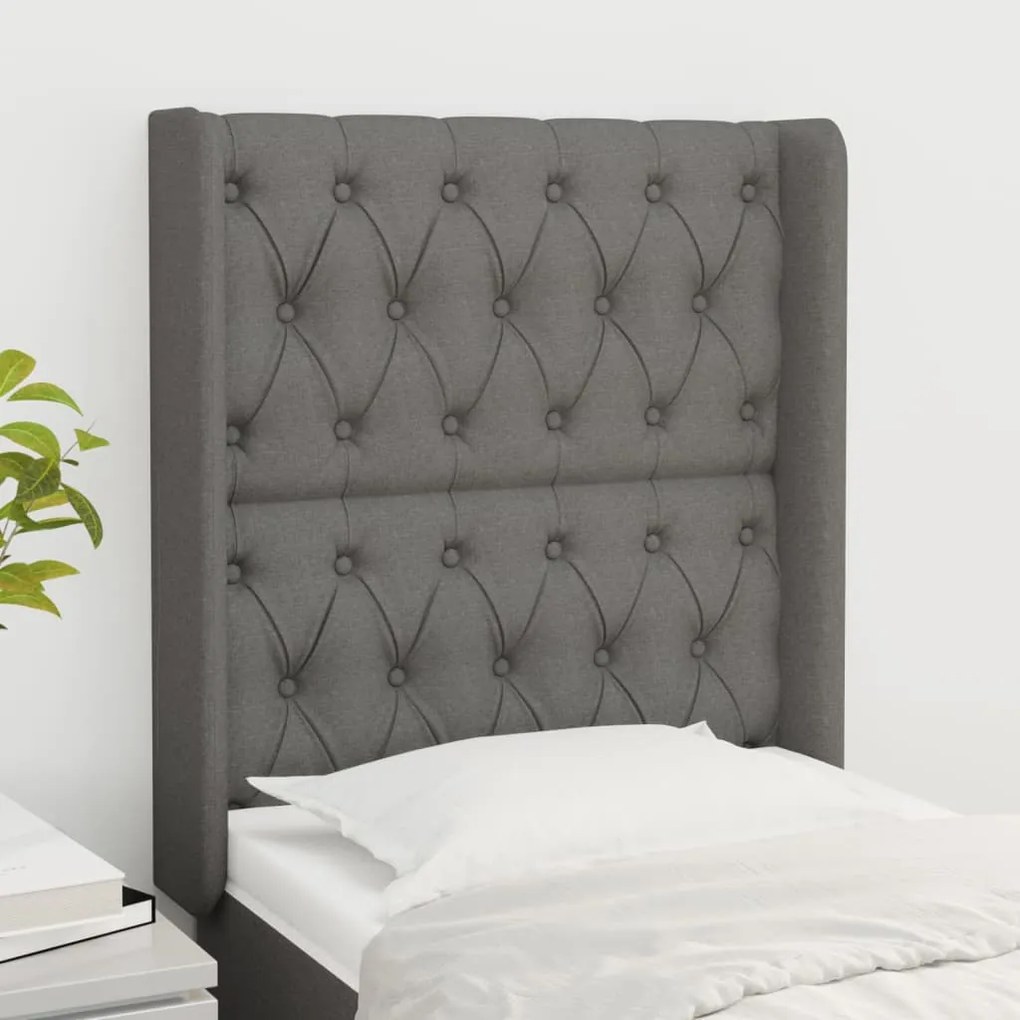 vidaXL Tăblie de pat cu aripioare gri închis 83x16x118/128 cm textil