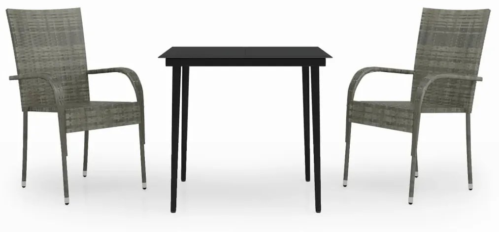 Set mobilier de gradina, 3 piese, gri si negru Gri si negru, Lungime masa 80 cm, 3