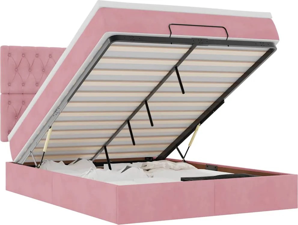 vidaXL Cadru de pat otoman cu saltele Roz 140x200cm catifea