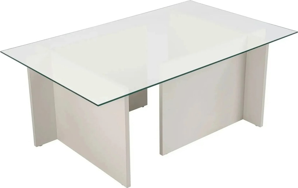 Masuta cafea VETRINO, alb/transparent, sticla/PAL, 105x65x40 cm