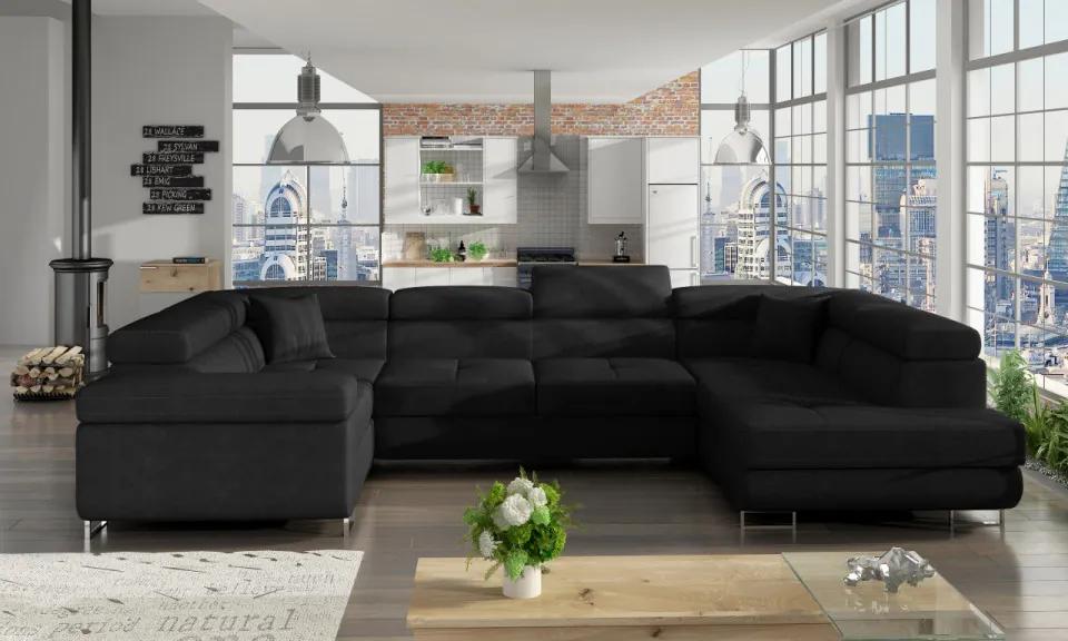 Canapea modulara, extensibila, cu spatiu pentru depozitare, 340x90x202 cm, Letto R01, Eltap (Culoare: Negru pepit / Gri)