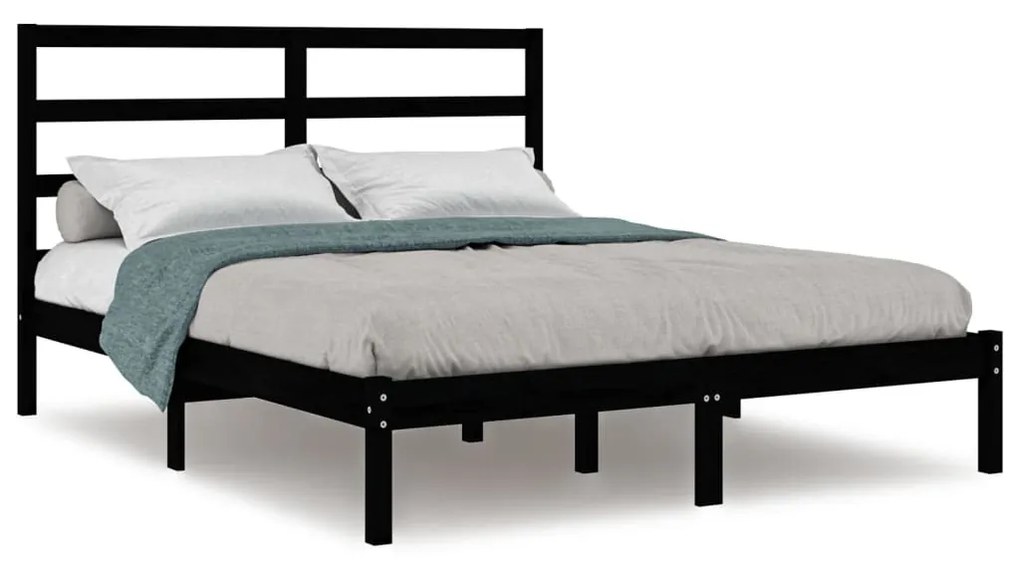 3104917 vidaXL Cadru de pat, negru, 140x190 cm, lemn masiv de pin