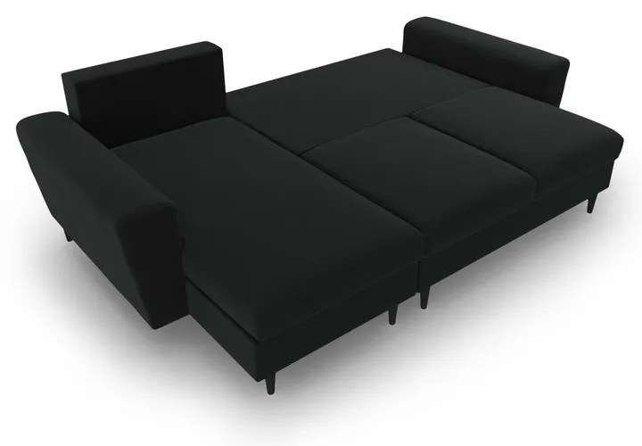 Colțar negru extensibil, cu spațiu de depozitare cu tapițerie din catifea Kyoto – Cosmopolitan Design