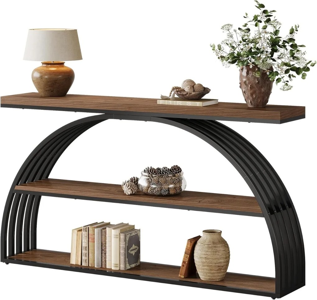 MACI35 - Masa Consola curbata, 160 cm, masuta hol, living, dormitor - Negru - Maro