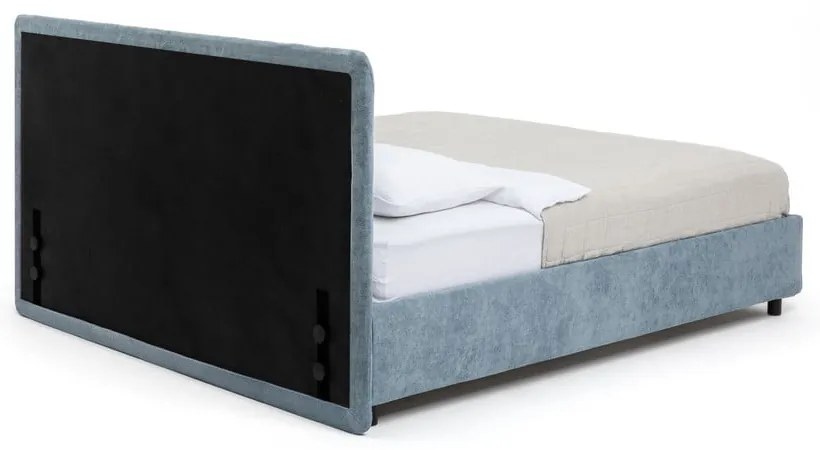 Pat matrimonial albastru tapițat cu spațiu de depozitare cu somieră 160x200 cm Myra Slim Line – Bonami Selection
