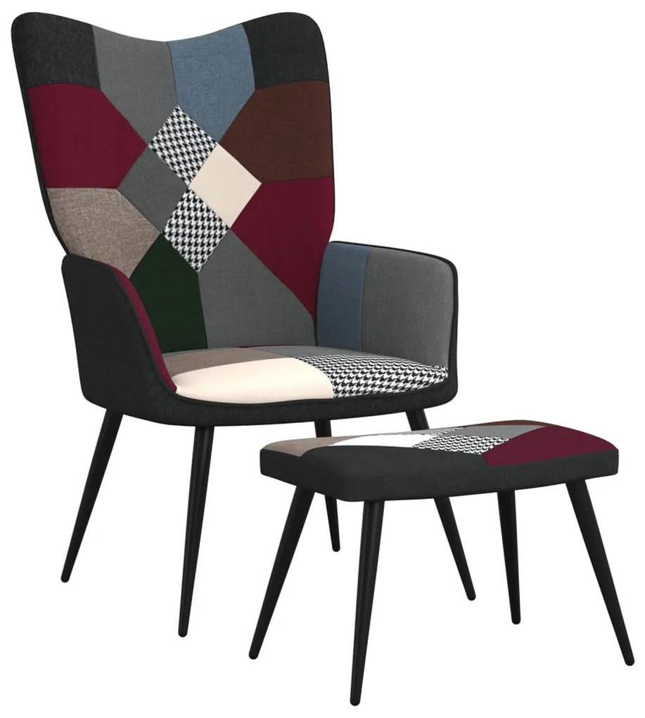 328198 vidaXL Scaun de relaxare cu taburet, textil, petice